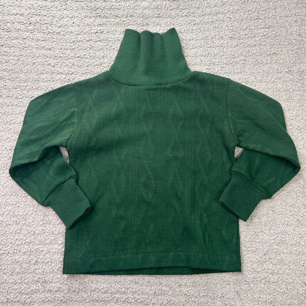 Health-tex Turtleneck Cable Knit Green Size 4 70s Vintage Retro Preppy Kids